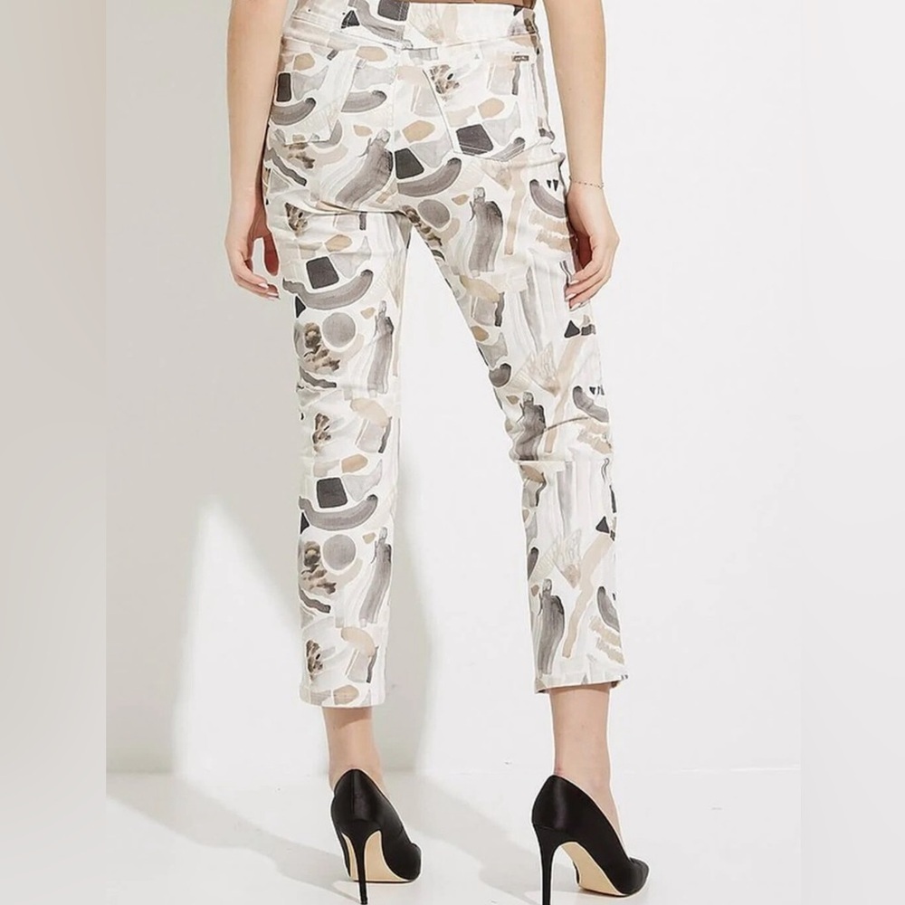 Joseph Ribkoff Jeans Pants Size 4 Stretch Cropped Ankle White Gray Abstract